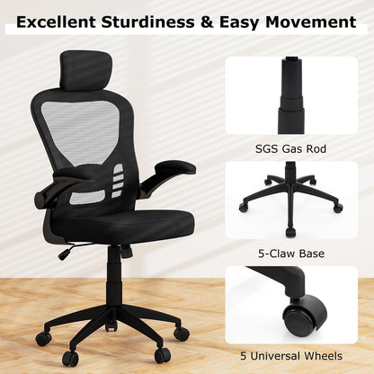 Mesh Office Chair, Ergonomic High Back Swivel Computer Desk Chair with Adjustable Headrest, Black