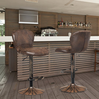 GiantexUK Bar Stools Set of 2, PU Leather Height Adjustable Bar Chairs with Gas Lift, Backrest, Footrest & Base