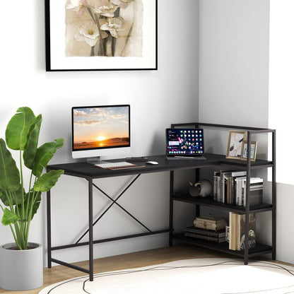 L-Shaped Computer Desk, Large Reversible Corner Desk with Open Storage Shelves