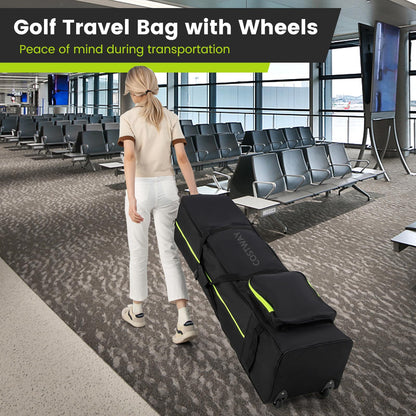 Wheeled Golf Travel Bag, Soft-Sided Travel Cover with 3 Handles, Extra Storage Pocket