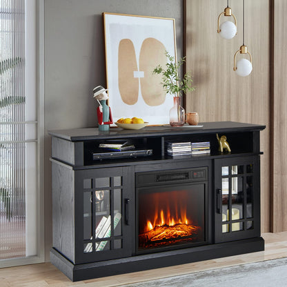 GiantexUK Electric Fireplace Insert TV Stand, Living Room Wooden Console Entertainment Center with Electric Fire