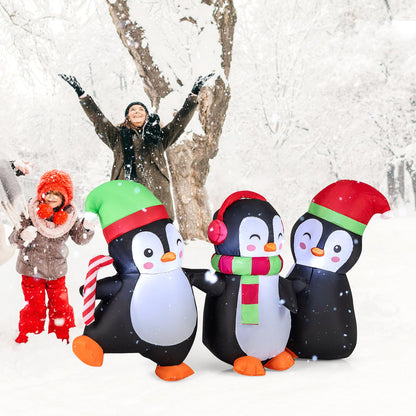 Inflatable Christmas Snowman and Penguins, Blow up Xmas Decoration with LED Lights (3 Penguins)