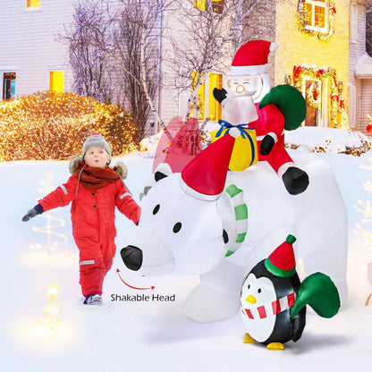 Inflatable Christmas Santa Claus, Self Inflating Xmas Decoration with LED Lights and Blower (White Polar Bear & Penguin)