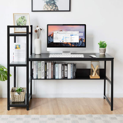 Computer Desk, 2-in-1 Workstation PC Laptop Table with Storage Bookshelf, 150 x 60 x 120cm