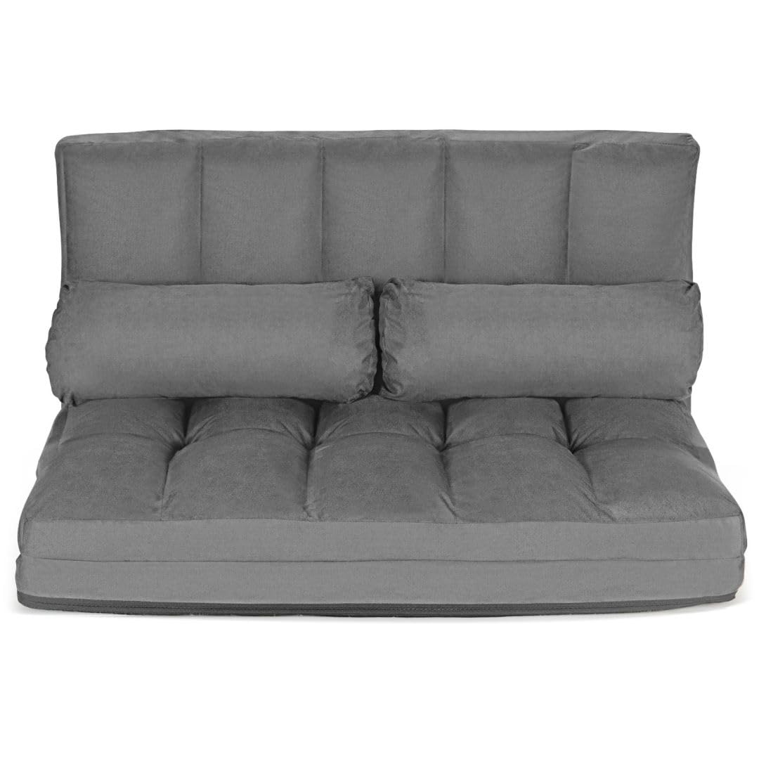 Folding Double Sofa Bed, Adjustable 6-Position Chaise Lounge Sofa with 2 Pillows and Sponge Filling