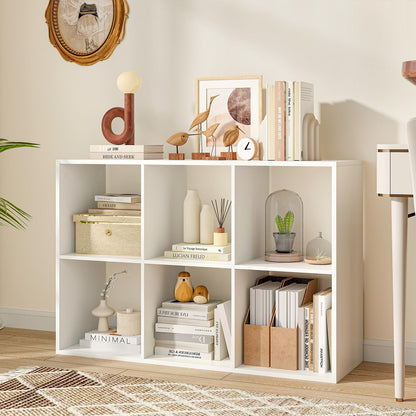 Wooden 6 Cube Bookcase, 3 Tier Open Storage Cabinet with Anti-toppling Device, White