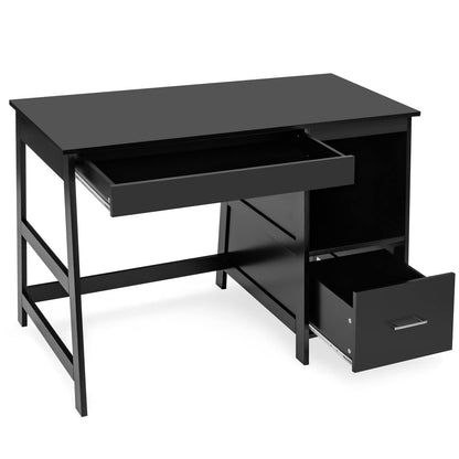 Computer Desk, Wooden PC Laptop Table Writing Workstation with Drawers and Shelf, Home Office Bedroom Work Study Desk