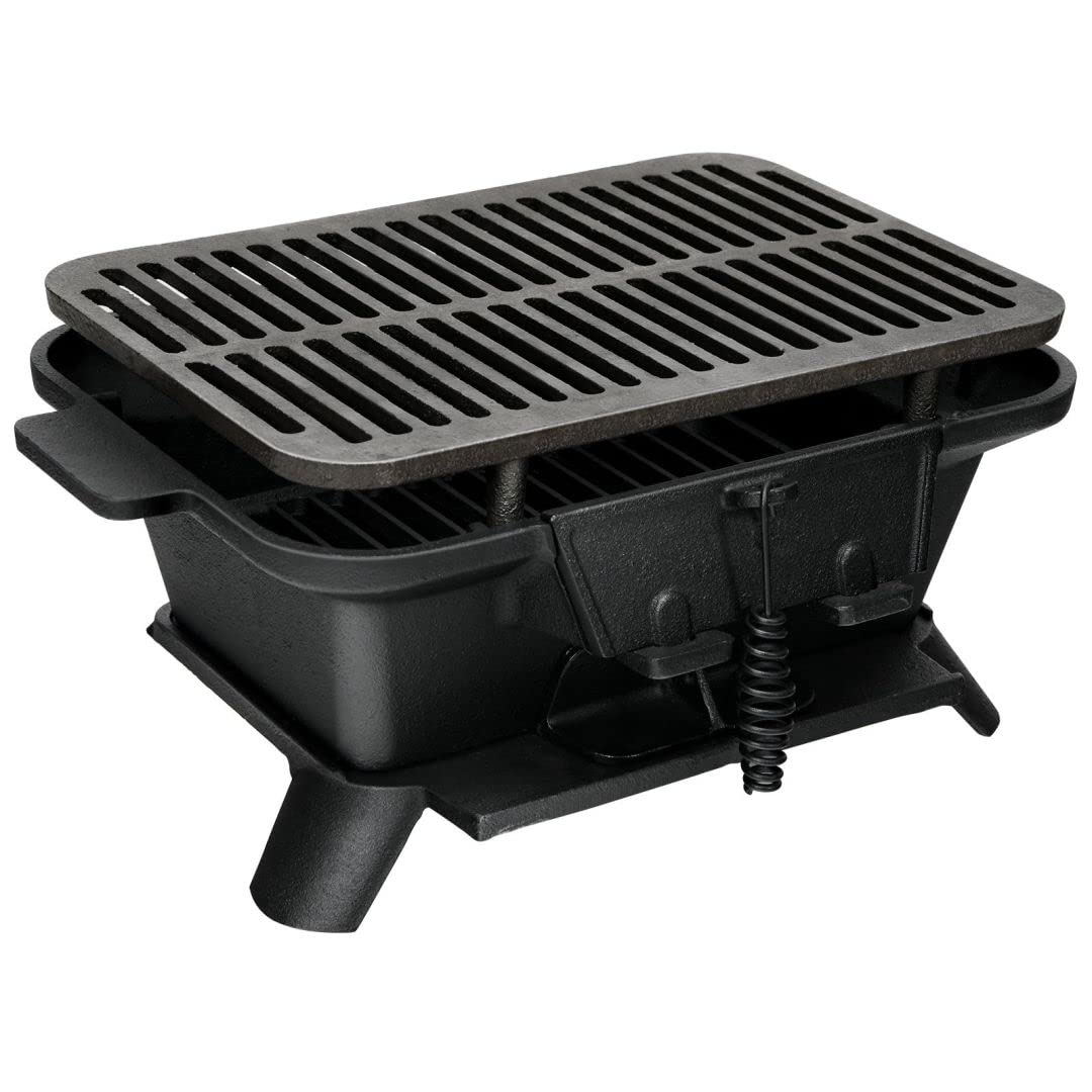 GiantexUK Cast Iron Charcoal Grill, Tabletop Barbecue Grill with Double-Sided Grilling Net, Air Regulation Door and Fire Gate