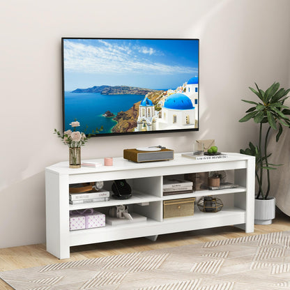 TV Stand with Charging Station for TVs up to 60", Wooden TV Cabinet Media Entertainment Center with Open Storage Shelves