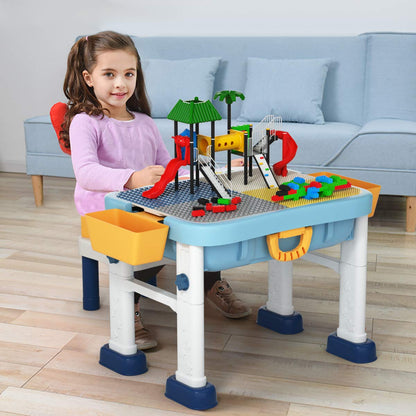 Kids Building Blocks Table and Chair Set, Height Adjustable Activity Table with Double-Side Tabletop