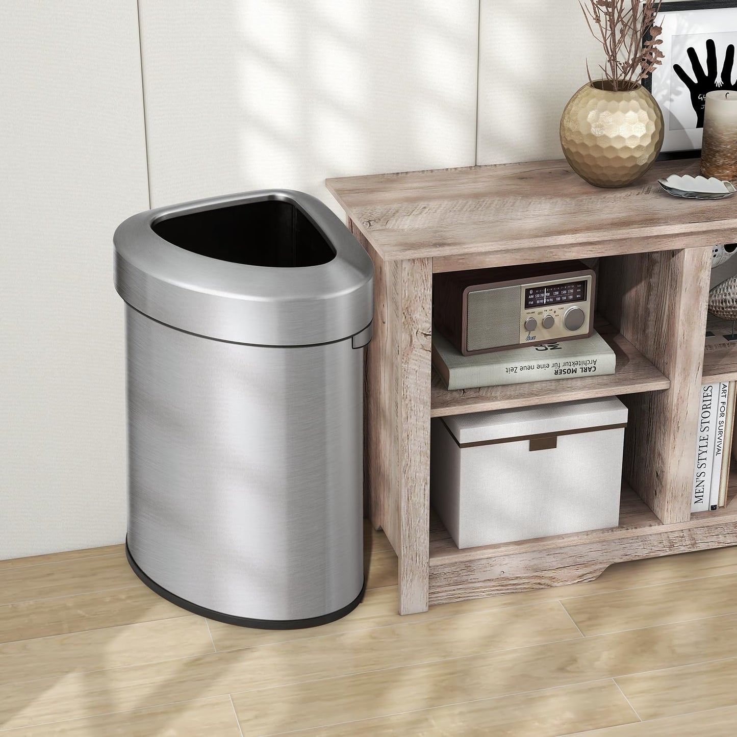 GiantexUK 60L Corner Trash Bin, Fan-shaped Kitchen Rubbish Bin with Handle & Non-slip Bottom