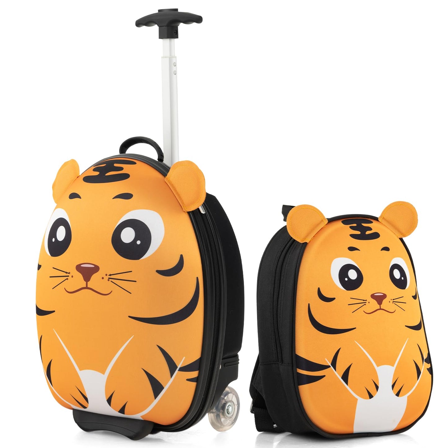 2 Pcs Kids Luggage Set, 12'' Hardshell Backpack and 16'' Suitcase Children Travel School Trolley Case on Wheels