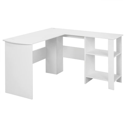 L-Shaped Computer Desk, Modern Large Corner Desk Writing Study Table with Storage Shelves and Cable Holes