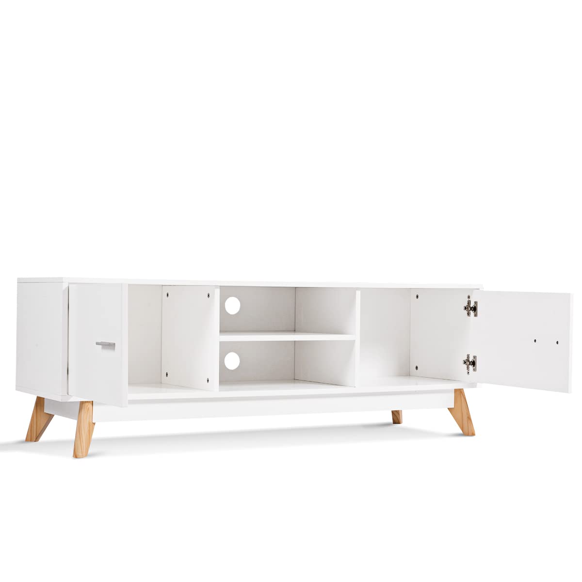 TV Stand for TVs up to 60 Inches, Wooden TV Cabinet Media Entertainment Center with Double Door and 2 Storage Shelves