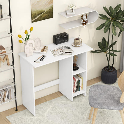 Compact Computer Desk, Small Wooden Study Writing Workstation with 2 Compartments and Anti-Toppling Kit, 80 x 40 x 74cm