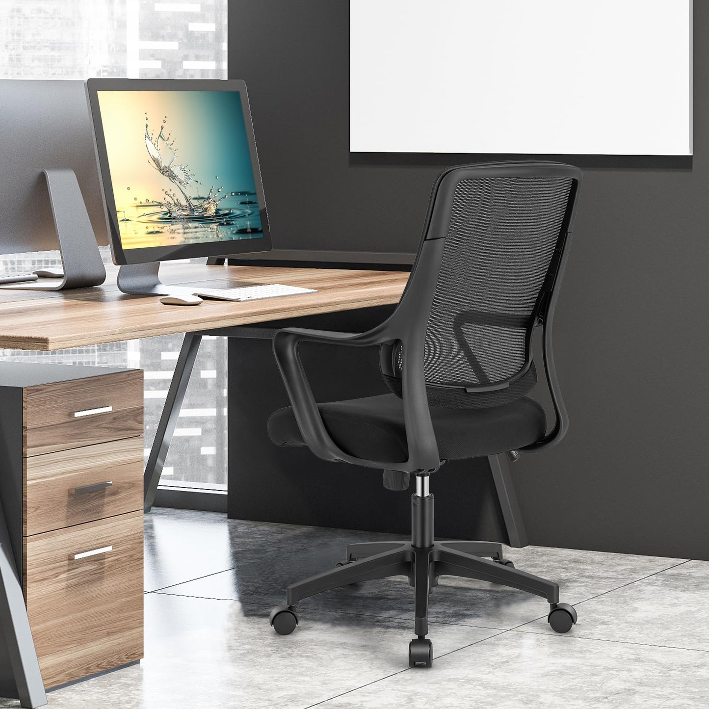 Mesh Office Chair, Height Adjustable Swivel Computer Desk Chair with Armrests