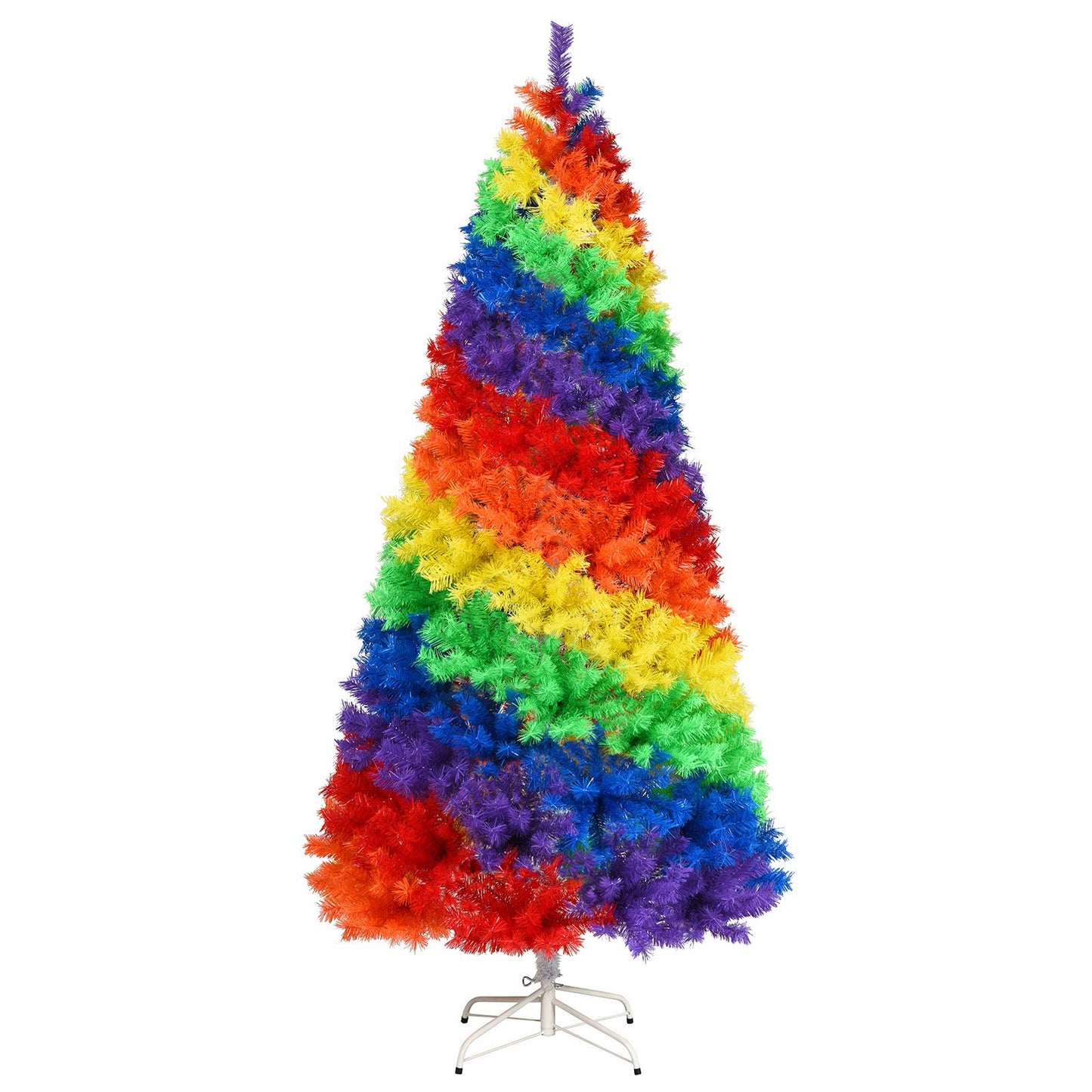 GiantexUK 7FT Rainbow Christmas Tree, Colorful Hinged Artificial Xmas Tree with 1213 Branch Tips & Metal Stand