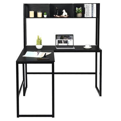 L-Shaped Computer Desk, Industrial Large 2-Person Corner Writing Workstation PC Laptop Table