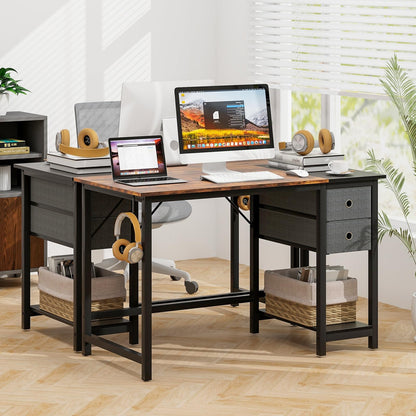 Computer Desk, Metal Frame Study Table Workstation with 2 Removable Drawers (120 x 60 x 75 cm)