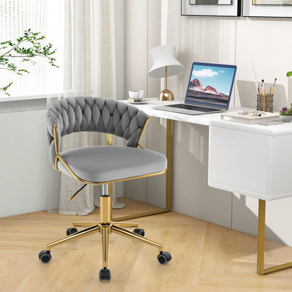 Modern Desk Chair, Height Adjustable Swivel Upholstered Computer Chair Leisure Vanity Seat with Wheels