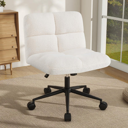 Faux Fur Office Chair, Height Adjustable Swivel Computer Desk Chair with Wide Seat, with Wheels