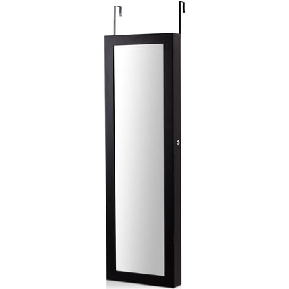 15 LED Lights Jewellery Cabinet, 2-in-1 Hanging or Wall Mounted Jewelry Armoire with Full Length Mirror and Built-in Mirror