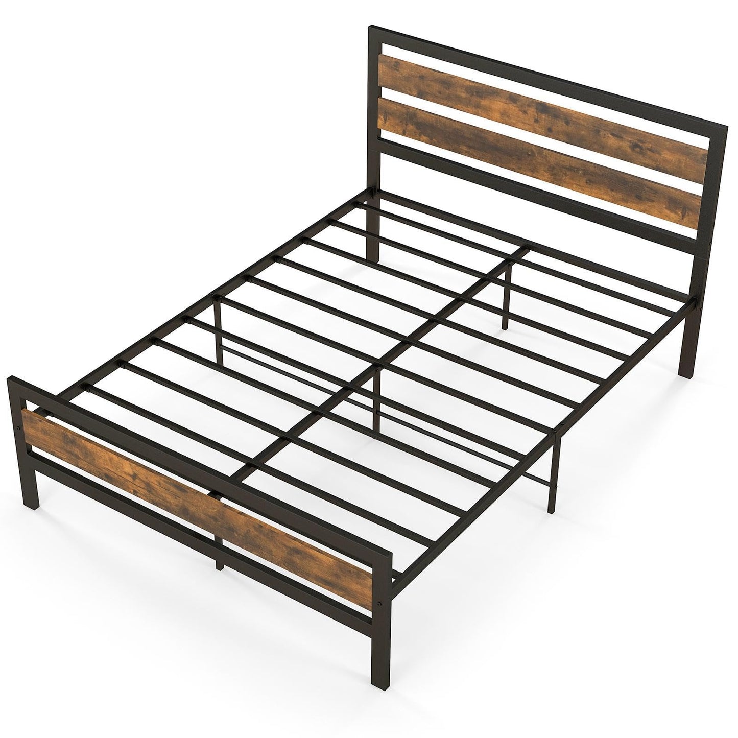 4FT6/5FT Platform Bed Frame, Double/King Metal Mattress Foundation with Slatted Headboard & Footboard