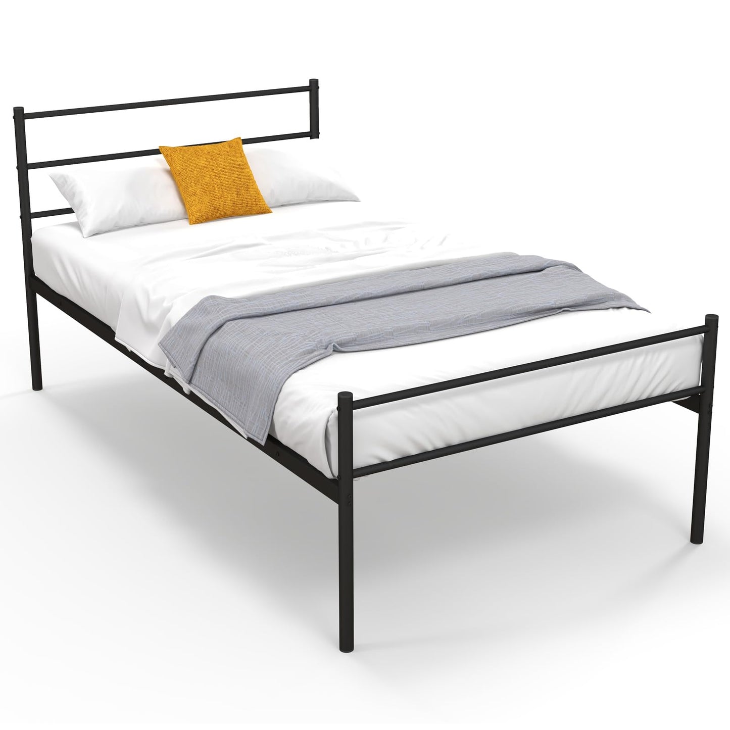 3FT Single Bed Frame, Metal Platform Bed with Headboard & Footboard and Underbed Storage