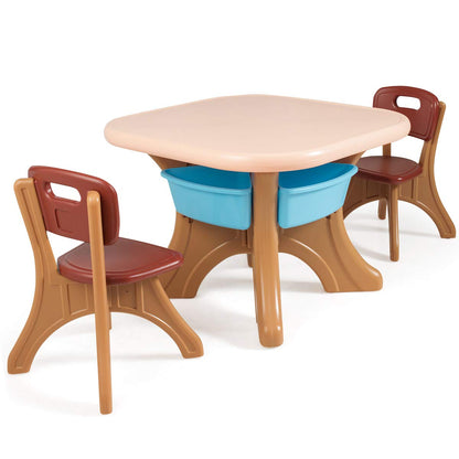 Kids Table and Chairs Set, Children Activity Art Table and 2 Chairs Set with Detachable Storage Bins