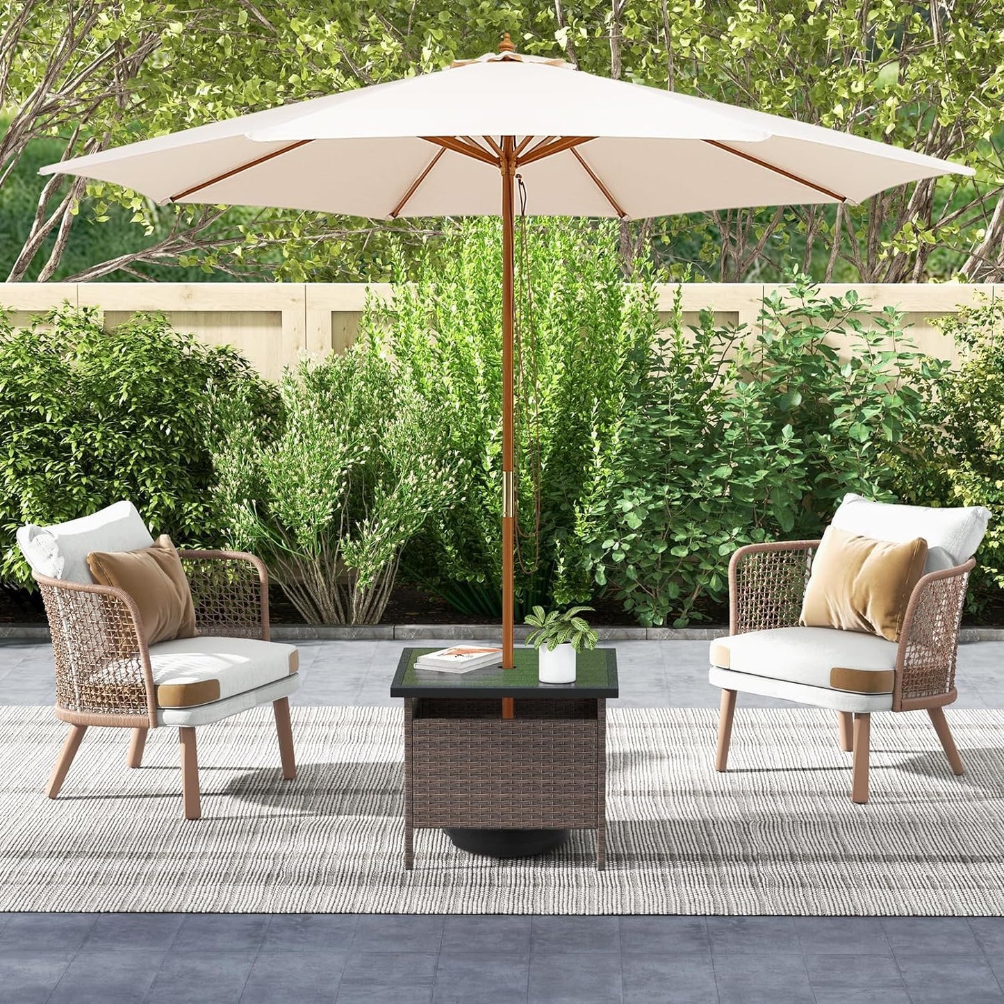 GiantexUK Patio Umbrella Table Stand, Outdoor Side Table with Umbrella Hole