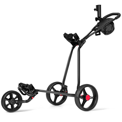 Folding Golf Push Pull Cart, Lightweight 3 Wheels Golfs Trolley with Foot Brake