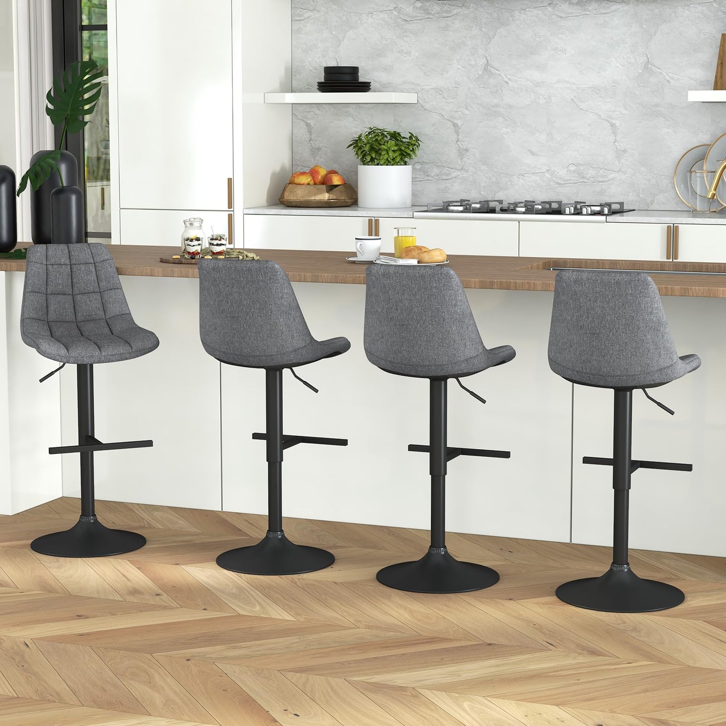 Modern Bar Stools Set of 2, Adjustable Height Counter Dining Chair with Swivel Gas Lift