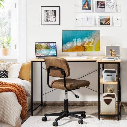 Corner Computer Desk, L-Shaped Writing Study Table with Reversible and Adjustable Bookshelf