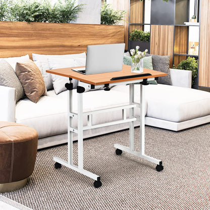 Height Adjustable Standing Desk, Mobile Laptop Table Computer Desk with Tilting Tabletop and Wheels