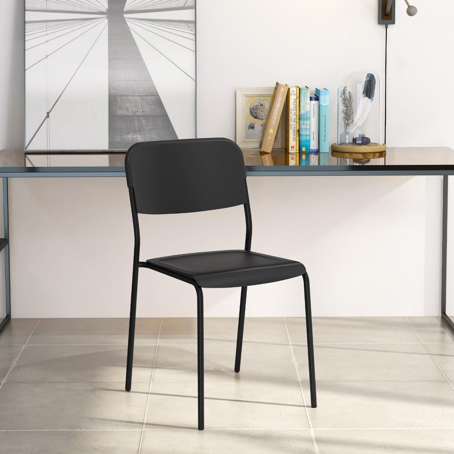 Dining Chairs Set of 4, Stackable Kitchen Chairs with Tilted Backrest