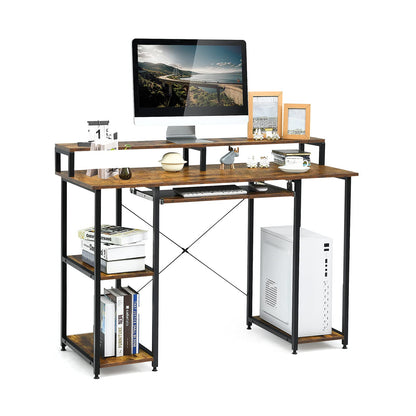 Wooden Laptop Desk, Industrial PC Table Workstation with Storage Shelves