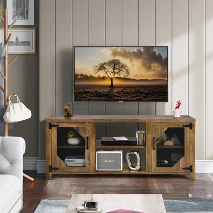 TV Stand for TVs up to 65 Inches, Wooden Farmhouse TV Cabinet Media Entertainment Center (Mesh Doors, 147 x 40 x 60cm)