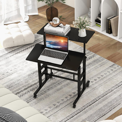 Height Adjustable Standing Desk, Mobile Laptop Table Computer Desk with Flip-over Desktop and Wheels