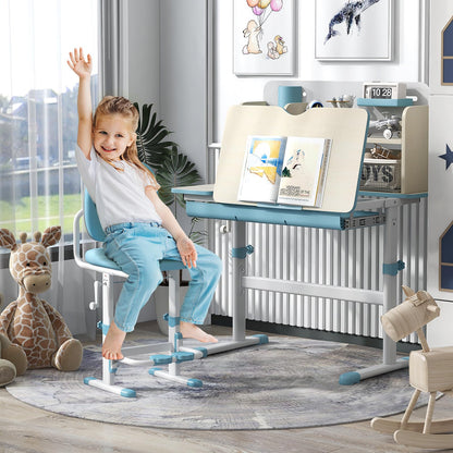 Kids Study Desk, Height Adjustable Children School Desk with Storage, Tilt Desktop, Pen Holder & Scale Ruler