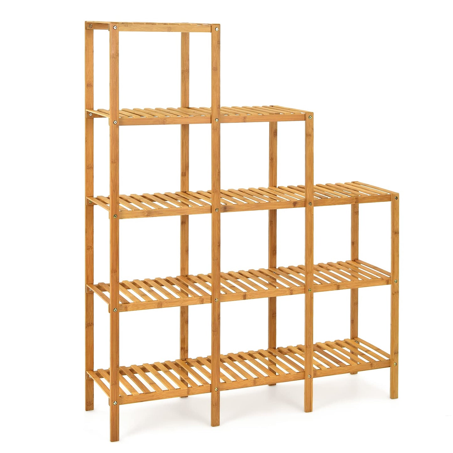 Bamboo Plant Stand, 5 Tiers Flower Shelf Rack, Indoor Outdoor Bonsai Holder Display Storage Organizer (114 x 31 x 141cm)