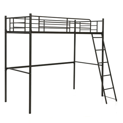 Metal Loft Bed Frame, Single Bunk Bed High Sleeper with Ladder & Safety Guardrail