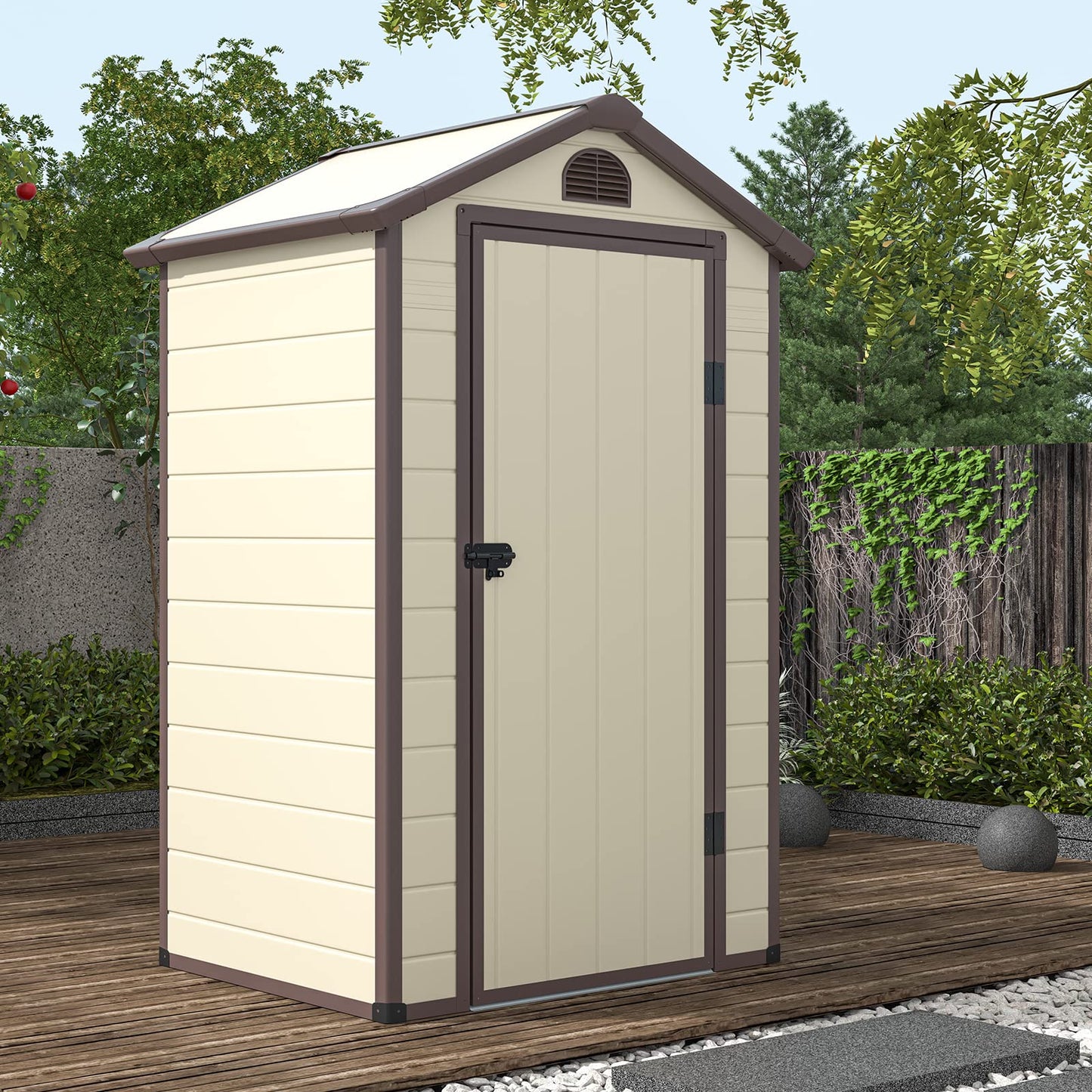 Outdoor Garden Storage Shed, 4.5 x 3.5 ft Weather Resistant Tool Storage House with Lockable Door