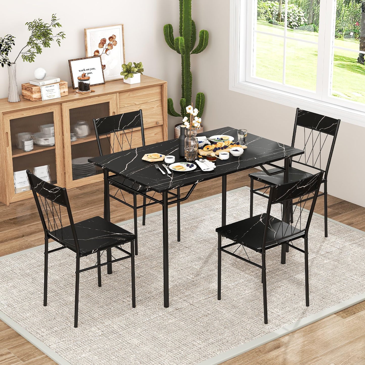 Dining Table and Chairs Set 4, 5 Piece Rectangular Kitchen Table and 4 Chairs