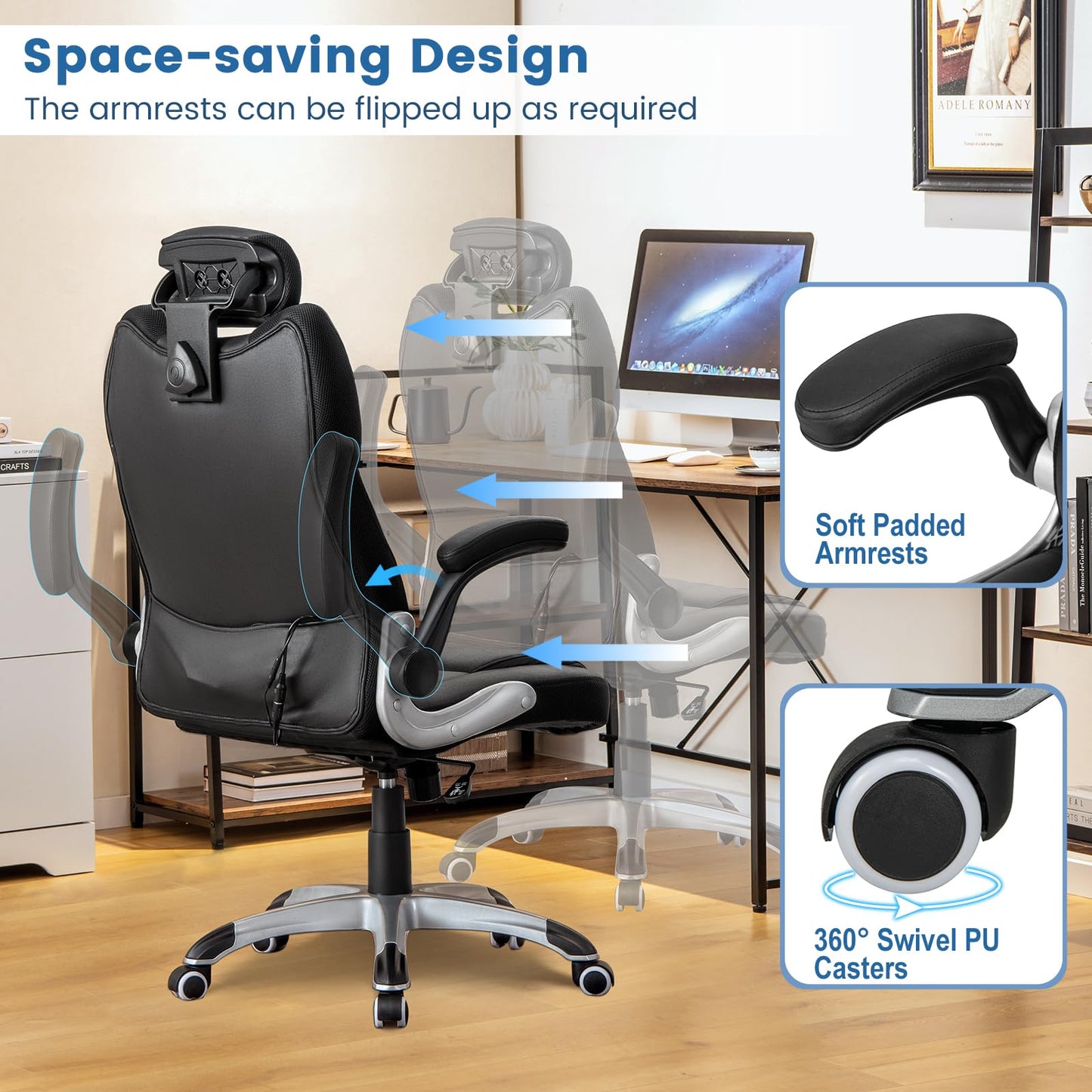 Massage Office Chair, 300LBS Ergonomic Swivel Computer Desk Chair with Adjustable Headrest