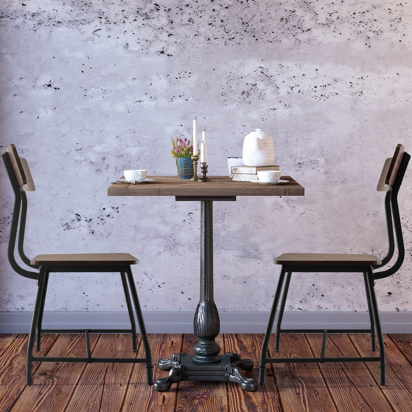 Dining Chairs Set of 2, Metal Frame Kitchen Chairs with Ergonomic Backrest & Non-slip Footpads