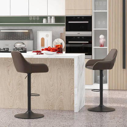 GiantexUK Bar Stools Set of 1/2, PU Leather Swivel Height Adjustable Barstools with Backrest, Armrest, Gas Lift & Footrest