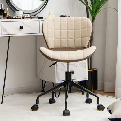 Swivel Office Chair, Ergonomic Height Adjustable Computer Desk Chairs with Wheels, Linen Fabric PU Leather