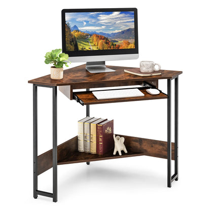 Corner Desk, Industrial Triangle Computer Desk PC Laptop Table with Keyboard Tray and Storage Shelf