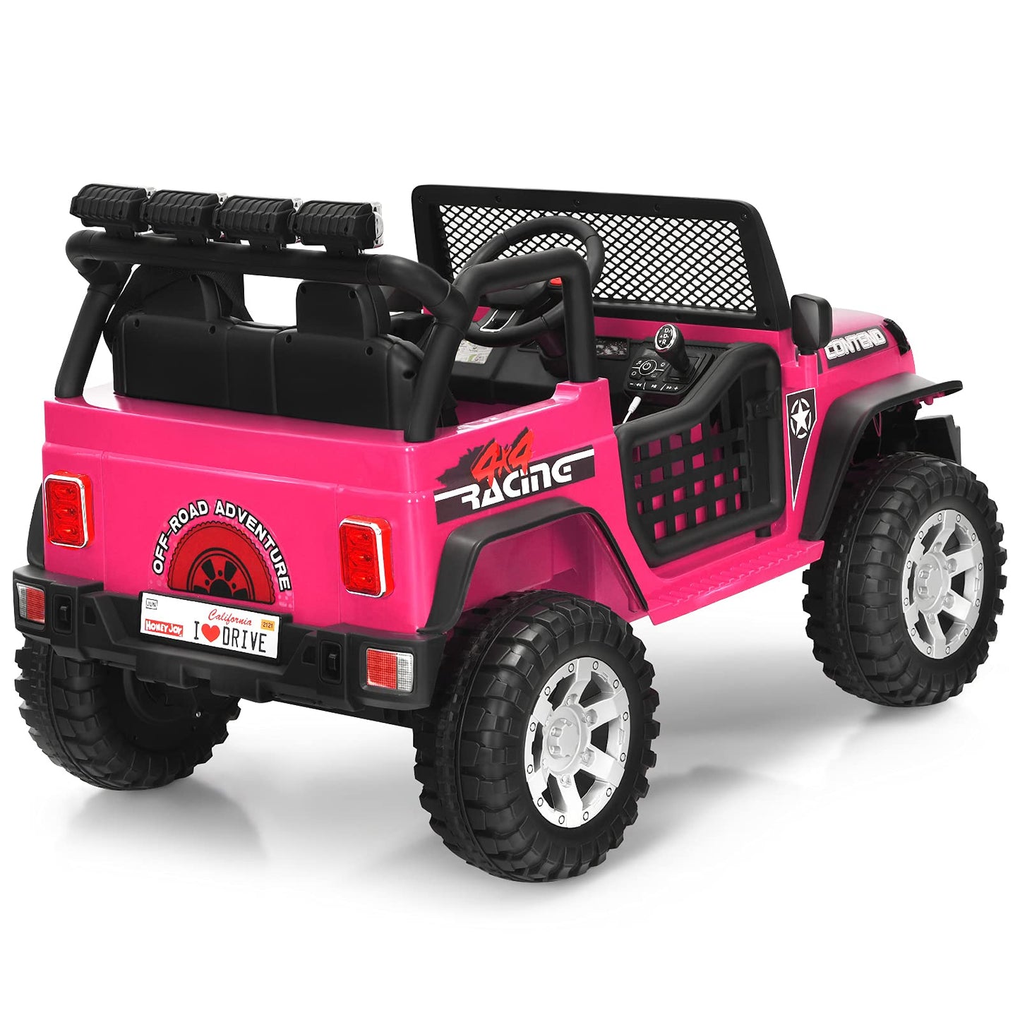 12V Kids Electric Ride on Truck, Battery Powered Off-road Car with Remote Control, LED Lights, Horn, Music, 4 Spring Suspension Wheels Vehicle Toy for Children