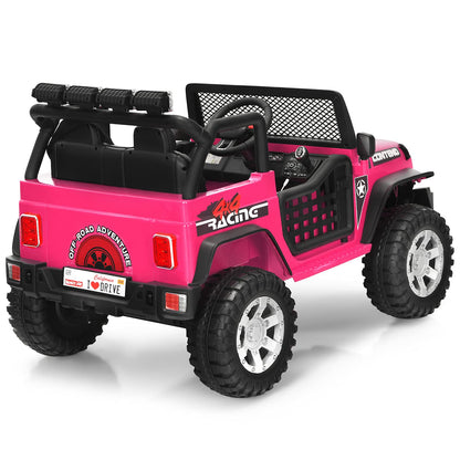 12V Kids Electric Ride on Truck, Battery Powered Off-road Car with Remote Control, LED Lights, Horn, Music, 4 Spring Suspension Wheels Vehicle Toy for Children